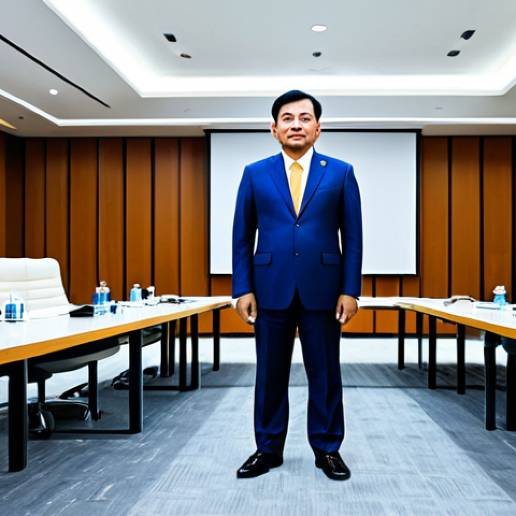 **
"A fully clothed Thai government official in a professional, modest suit, attending a digital policy discussion in a modern, bright conference room in Bangkok. Appropriate attire, safe for work, perfect anatomy, natural proportions, professional photography, high quality, family-friendly."
**