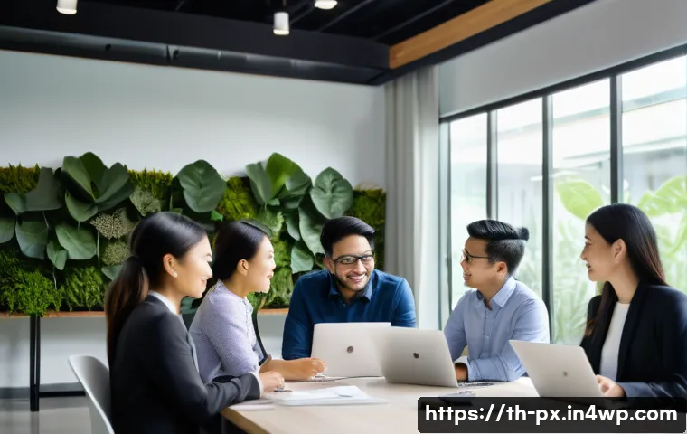 집단지성과 리더십의 관계 - A diverse team of professional adults in a modern Thai office setting, engaged in a collaborative br...