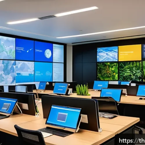Home 33 집단지성과 인공지능의 융합 - A modern Thai office environment showcasing a diverse team of professionals collaborating with advan...