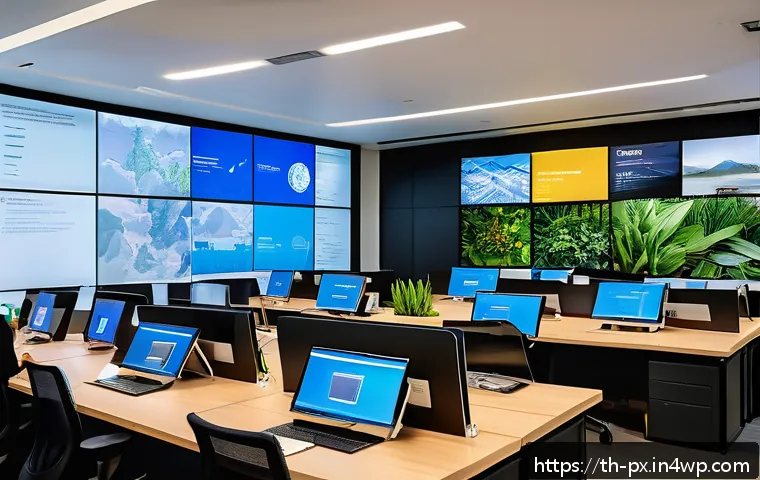 집단지성과 인공지능의 융합 - A modern Thai office environment showcasing a diverse team of professionals collaborating with advan...