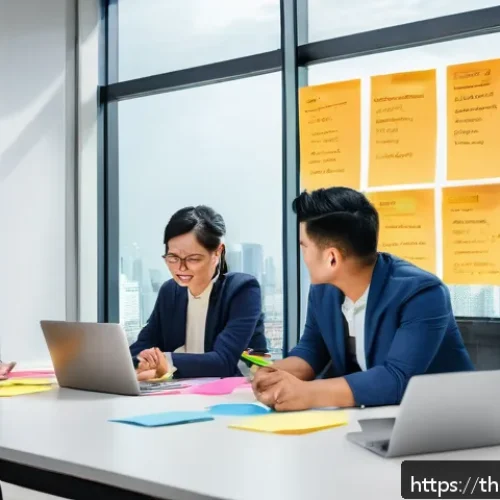 Home 31 집단지성의 글로벌 사례 분석 - A vibrant modern office scene in Bangkok with a diverse team of Thai professionals collaborating aro...